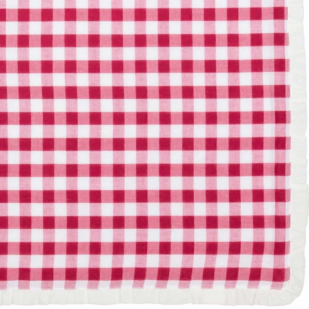 NEW! Farmhouse Red Check Ruffled Table Runner 13x48 inches Country Cottage
